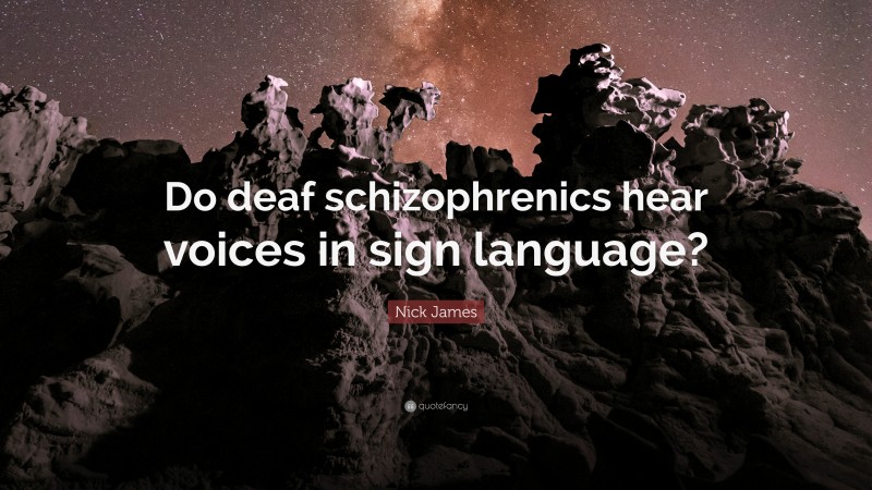 Nick James Quote: “Do deaf schizophrenics hear voices in sign language?”