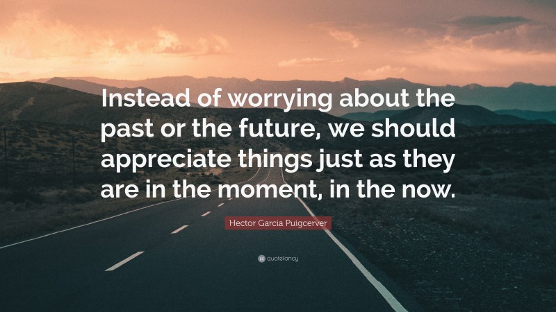 Hector Garcia Puigcerver Quote: “Instead of worrying about the past or the future, we should appreciate things just as they are in the moment, in the now.”