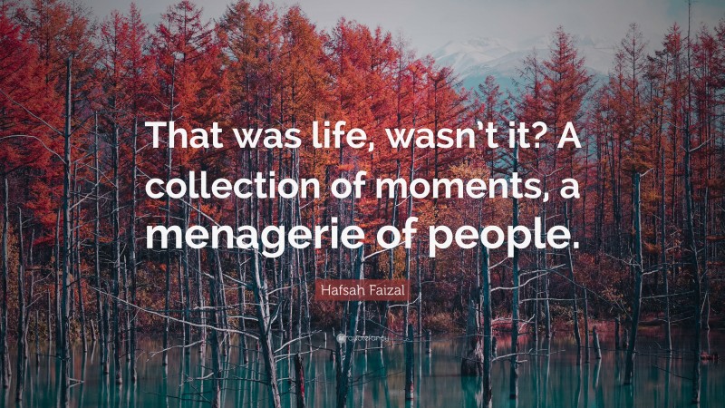 Hafsah Faizal Quote: “That was life, wasn’t it? A collection of moments, a menagerie of people.”