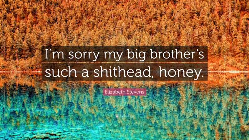 Elizabeth Stevens Quote: “I’m sorry my big brother’s such a shithead, honey.”