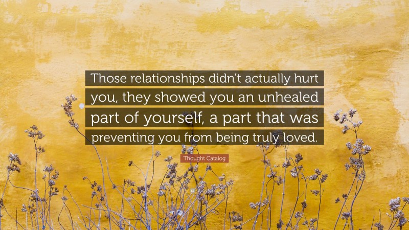 Thought Catalog Quote: “Those relationships didn’t actually hurt you, they showed you an unhealed part of yourself, a part that was preventing you from being truly loved.”