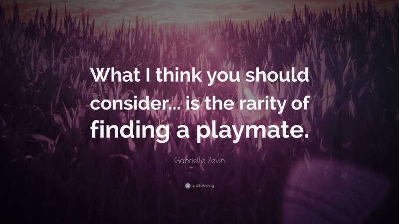Gabrielle Zevin Quote: “What I think you should consider... is the rarity of finding a playmate.”