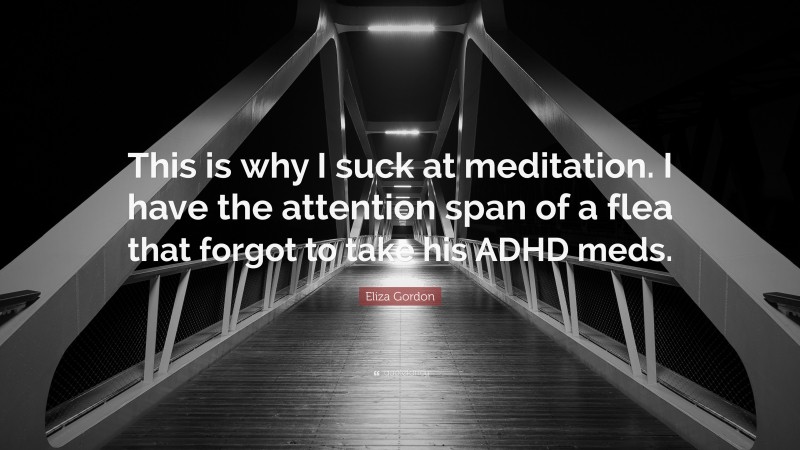 Eliza Gordon Quote: “This is why I suck at meditation. I have the attention span of a flea that forgot to take his ADHD meds.”