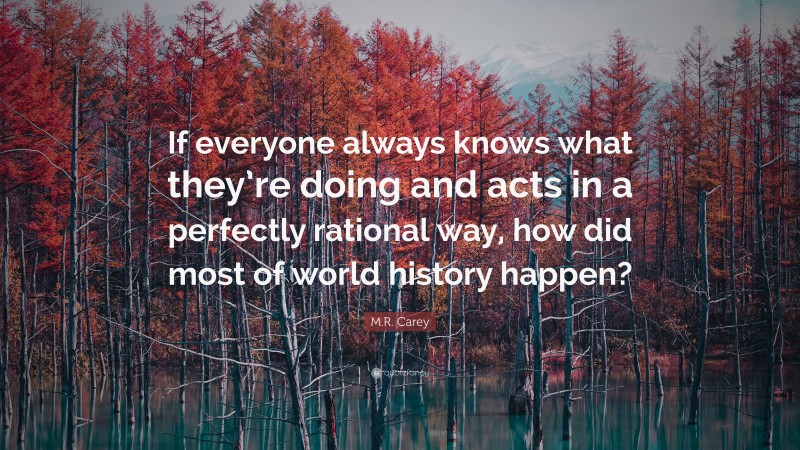 M.R. Carey Quote: “If everyone always knows what they’re doing and acts in a perfectly rational way, how did most of world history happen?”