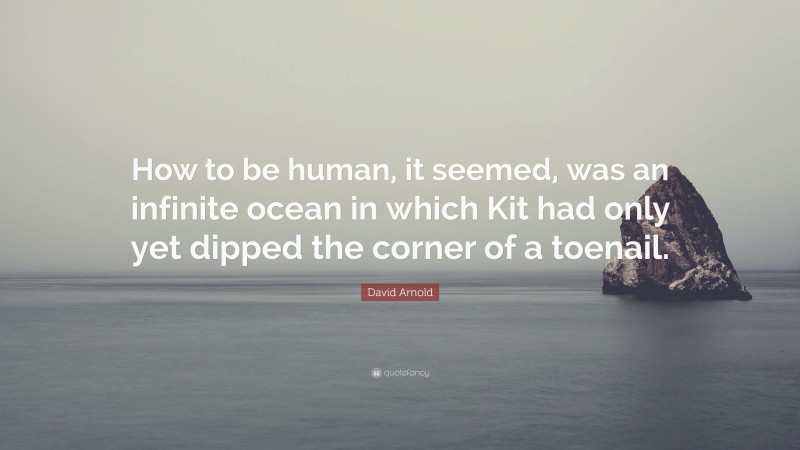 David Arnold Quote: “How to be human, it seemed, was an infinite ocean in which Kit had only yet dipped the corner of a toenail.”