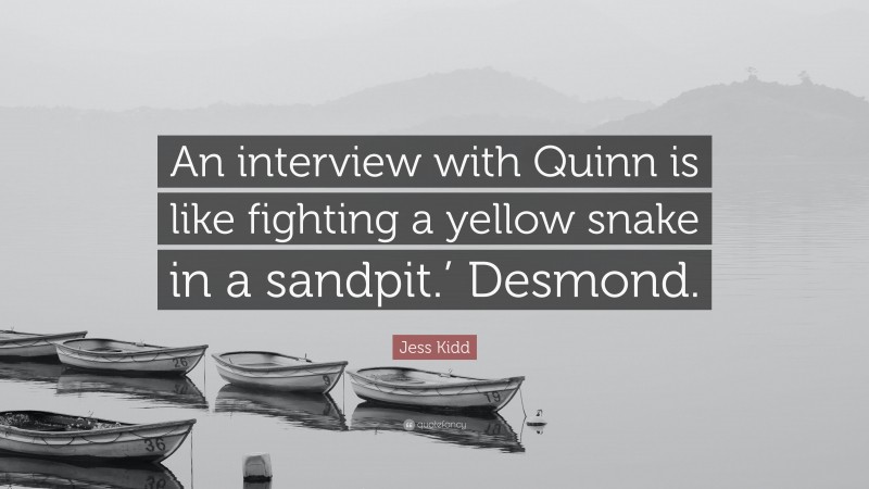 Jess Kidd Quote: “An interview with Quinn is like fighting a yellow snake in a sandpit.’ Desmond.”