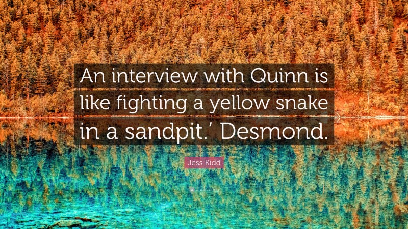 Jess Kidd Quote: “An interview with Quinn is like fighting a yellow snake in a sandpit.’ Desmond.”