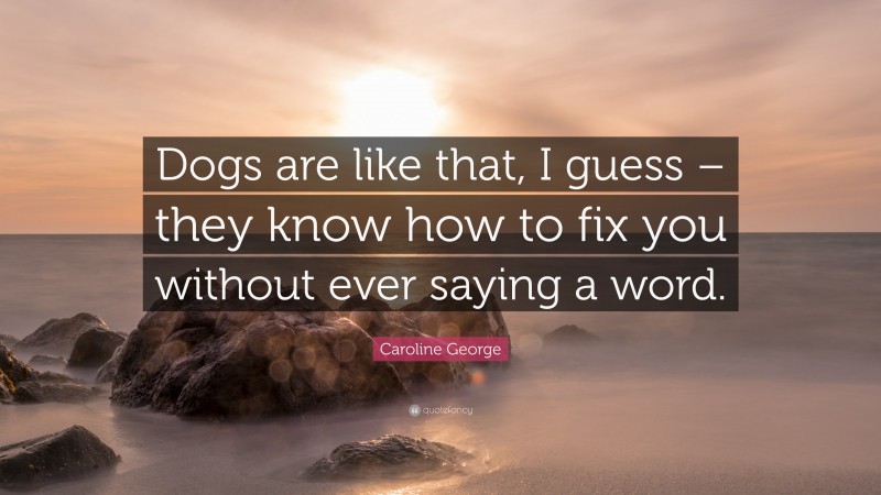 Caroline George Quote: “Dogs are like that, I guess – they know how to fix you without ever saying a word.”