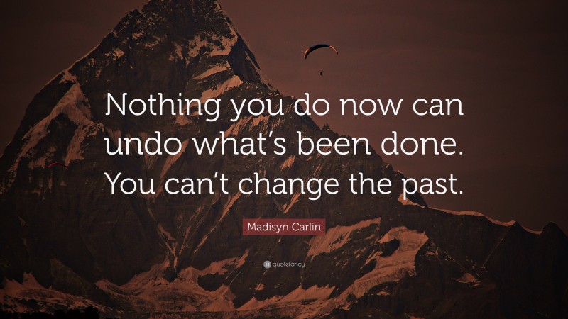 Madisyn Carlin Quote: “Nothing you do now can undo what’s been done. You can’t change the past.”