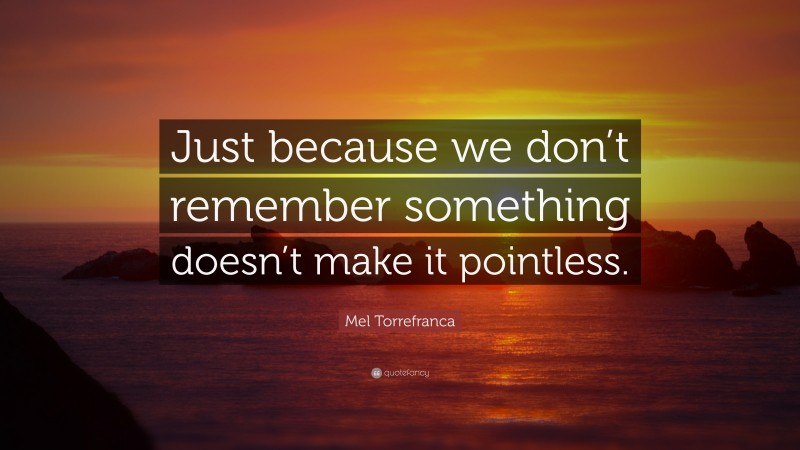 Mel Torrefranca Quote: “Just because we don’t remember something doesn’t make it pointless.”