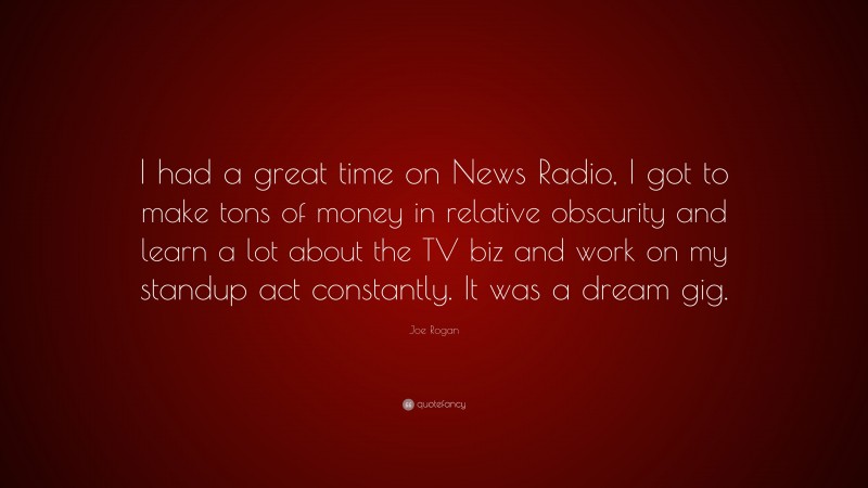 Joe Rogan Quote: “I had a great time on News Radio, I got to make tons of money in relative obscurity and learn a lot about the TV biz and work on my standup act constantly. It was a dream gig.”