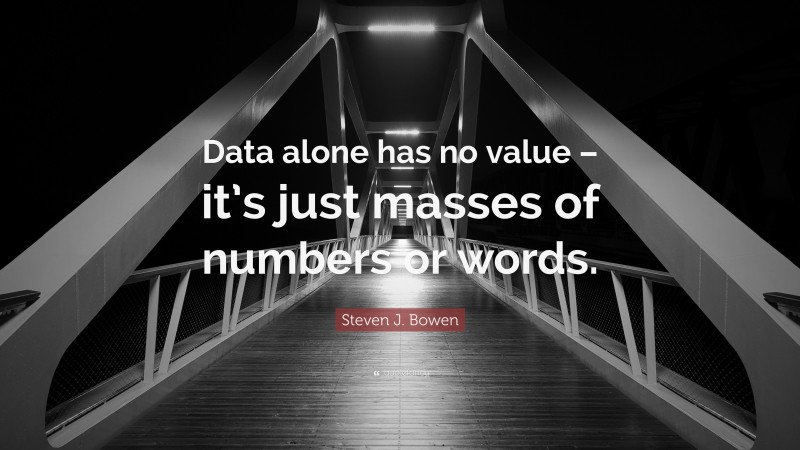 Steven J. Bowen Quote: “Data alone has no value – it’s just masses of numbers or words.”