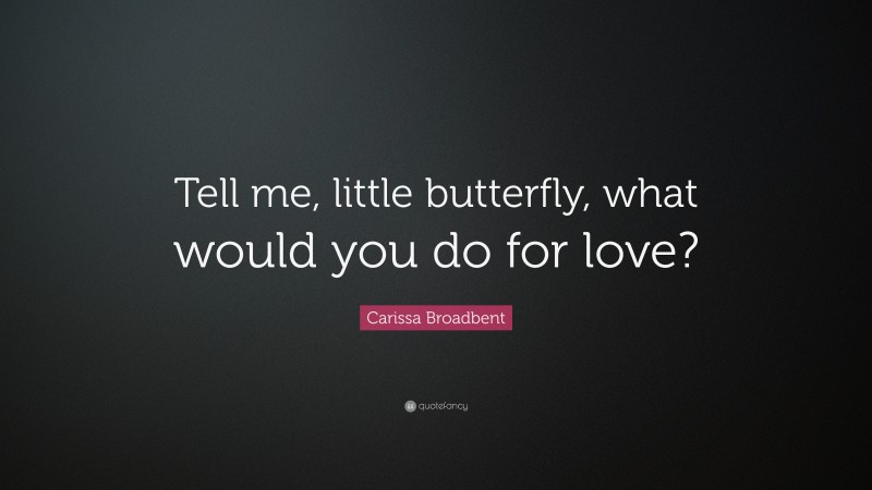 Carissa Broadbent Quote: “Tell me, little butterfly, what would you do for love?”
