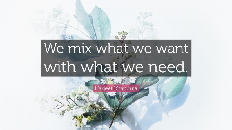 Harjeet Khanduja Quote: “We mix what we want with what we need.”
