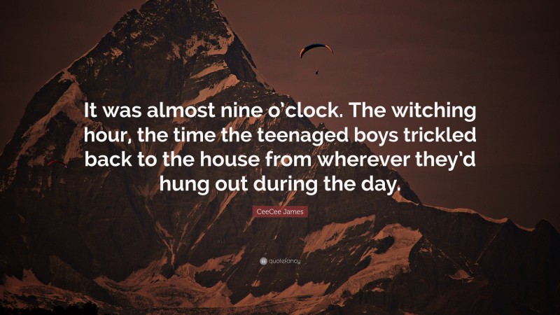 CeeCee James Quote: “It was almost nine o’clock. The witching hour, the time the teenaged boys trickled back to the house from wherever they’d hung out during the day.”