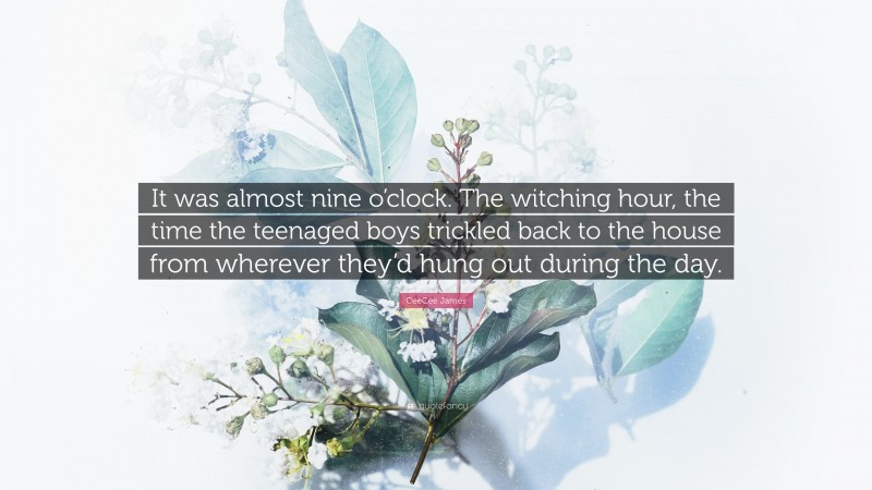 CeeCee James Quote: “It was almost nine o’clock. The witching hour, the time the teenaged boys trickled back to the house from wherever they’d hung out during the day.”