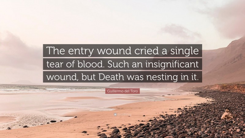 Guillermo del Toro Quote: “The entry wound cried a single tear of blood. Such an insignificant wound, but Death was nesting in it.”