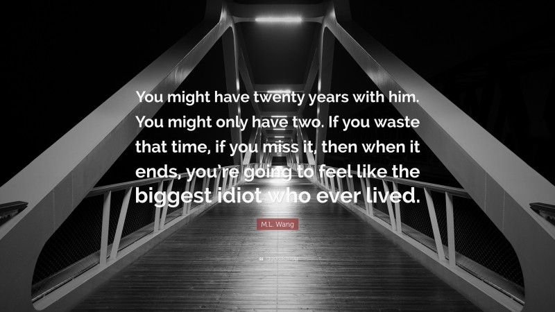 M.L. Wang Quote: “You might have twenty years with him. You might only have two. If you waste that time, if you miss it, then when it ends, you’re going to feel like the biggest idiot who ever lived.”