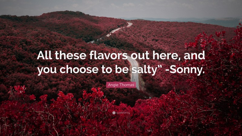 Angie Thomas Quote: “All these flavors out here, and you choose to be salty” -Sonny.”