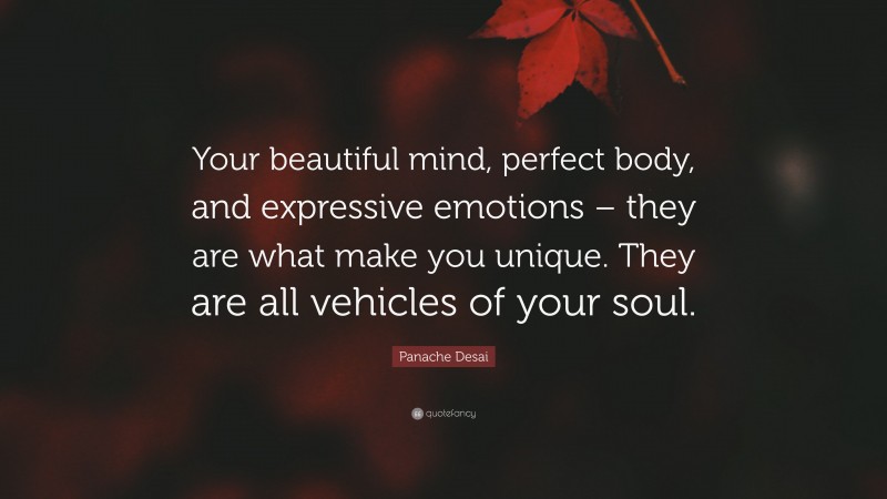 Panache Desai Quote: “Your beautiful mind, perfect body, and expressive emotions – they are what make you unique. They are all vehicles of your soul.”