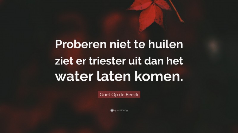 Griet Op de Beeck Quote: “Proberen niet te huilen ziet er triester uit dan het water laten komen.”