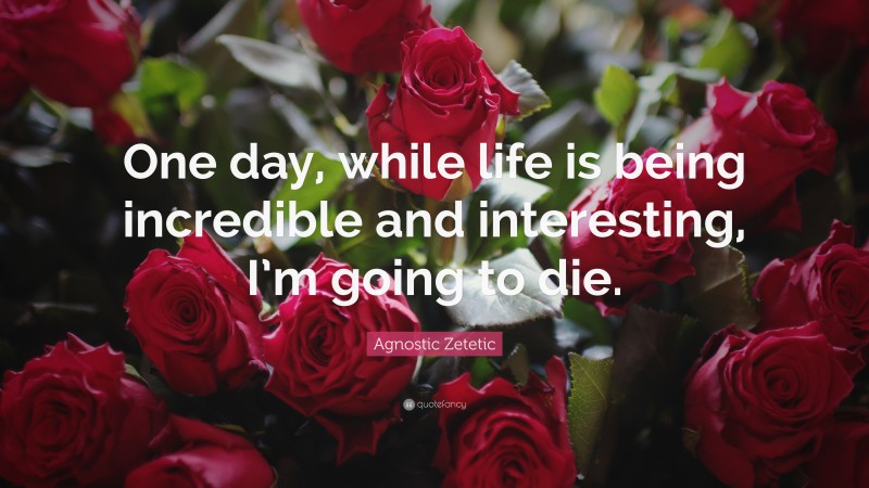 Agnostic Zetetic Quote: “One day, while life is being incredible and interesting, I’m going to die.”