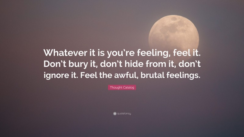 Thought Catalog Quote: “Whatever it is you’re feeling, feel it. Don’t bury it, don’t hide from it, don’t ignore it. Feel the awful, brutal feelings.”