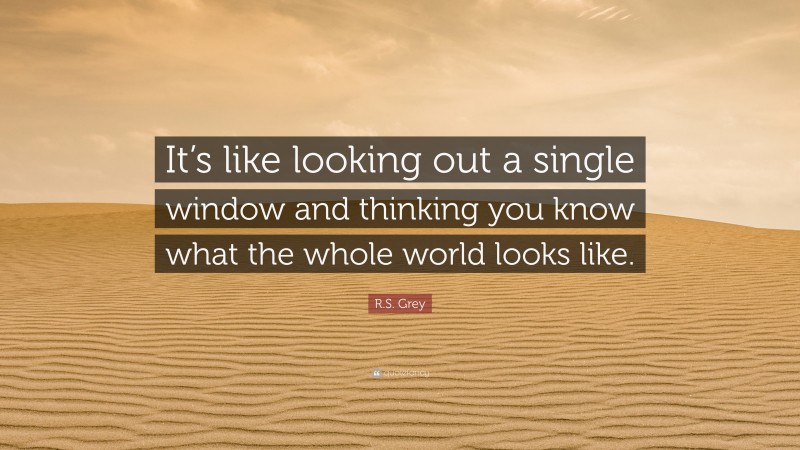 R.S. Grey Quote: “It’s like looking out a single window and thinking you know what the whole world looks like.”