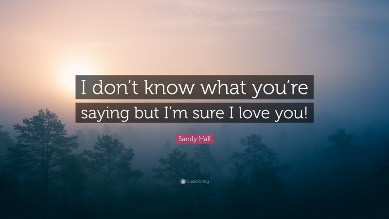 Sandy Hall Quote: “I don’t know what you’re saying but I’m sure I love you!”