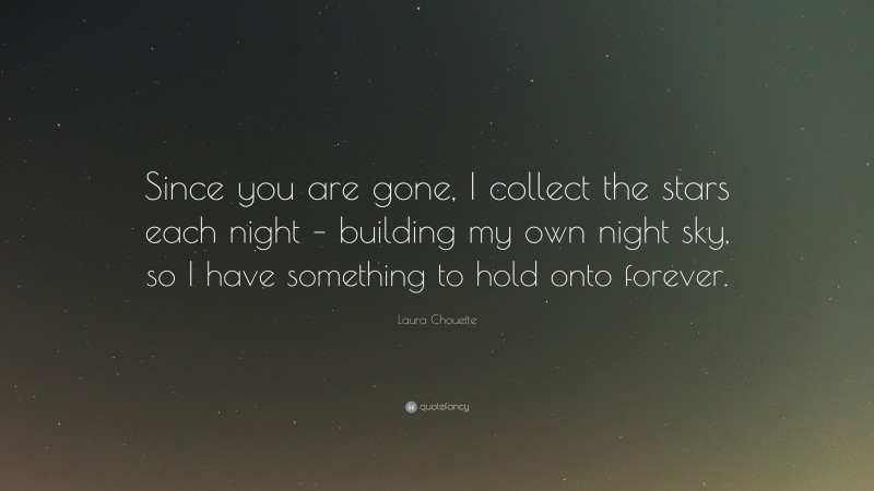 Laura Chouette Quote: “Since you are gone, I collect the stars each night – building my own night sky, so I have something to hold onto forever.”