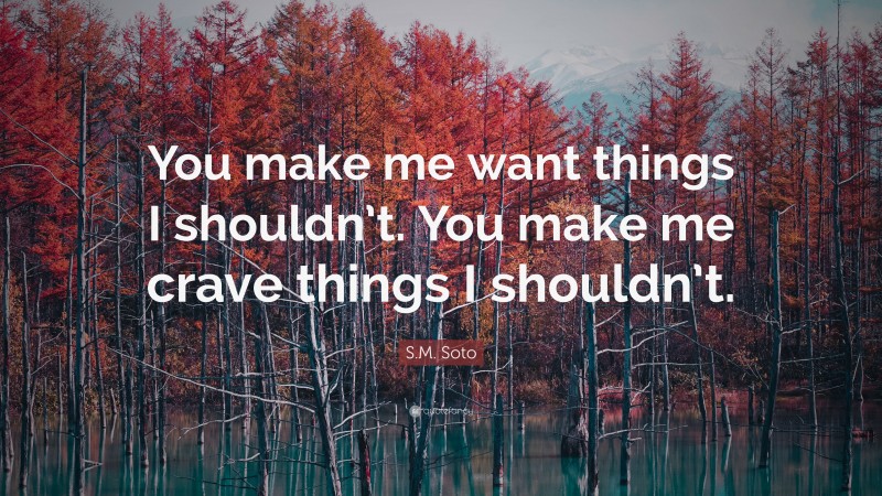 S.M. Soto Quote: “You make me want things I shouldn’t. You make me crave things I shouldn’t.”