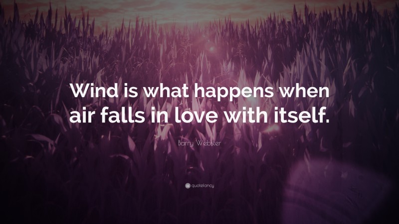 Barry Webster Quote: “Wind is what happens when air falls in love with itself.”