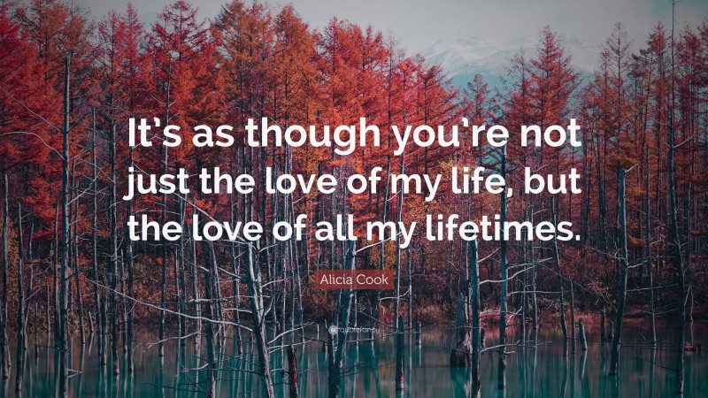 Alicia Cook Quote: “It’s as though you’re not just the love of my life, but the love of all my lifetimes.”