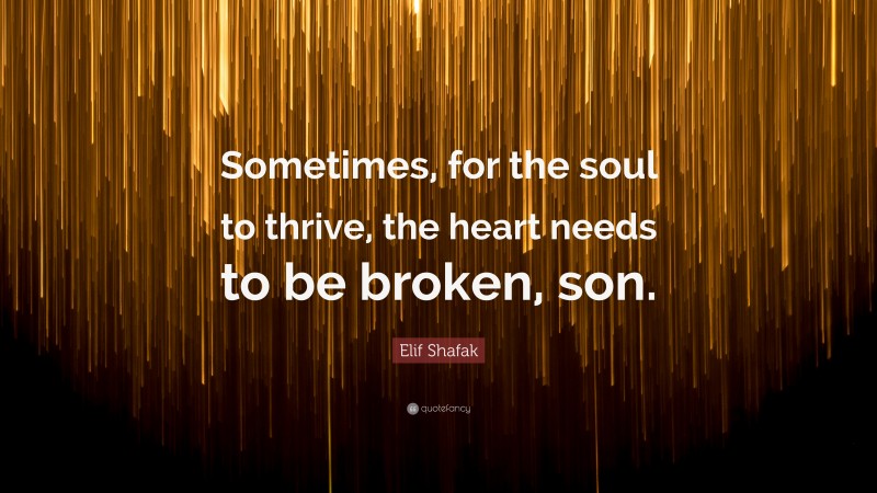 Elif Shafak Quote: “Sometimes, for the soul to thrive, the heart needs to be broken, son.”