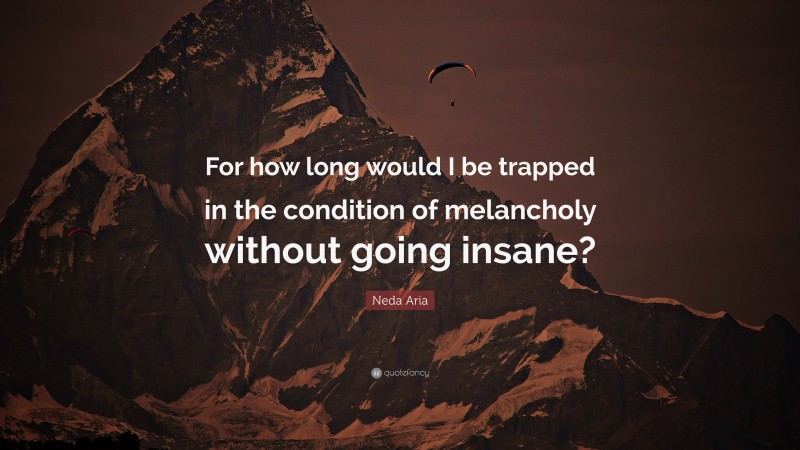 Neda Aria Quote: “For how long would I be trapped in the condition of melancholy without going insane?”