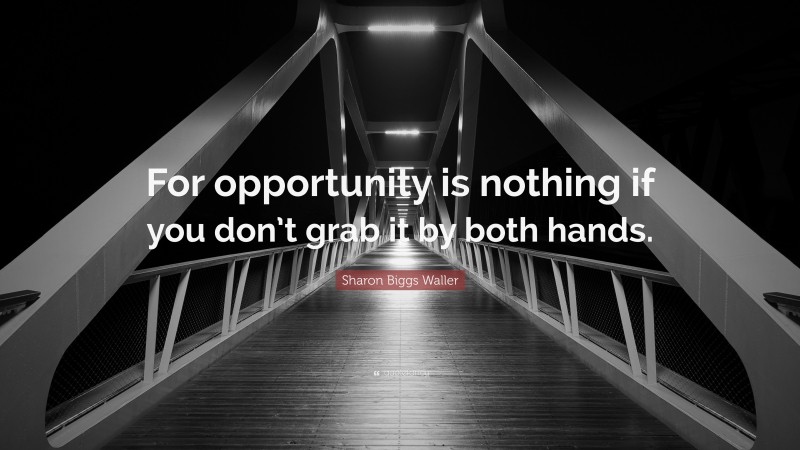 Sharon Biggs Waller Quote: “For opportunity is nothing if you don’t grab it by both hands.”