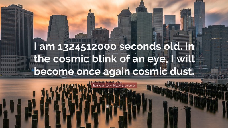 Bangambiki Habyarimana Quote: “I am 1324512000 seconds old. In the cosmic blink of an eye, I will become once again cosmic dust.”