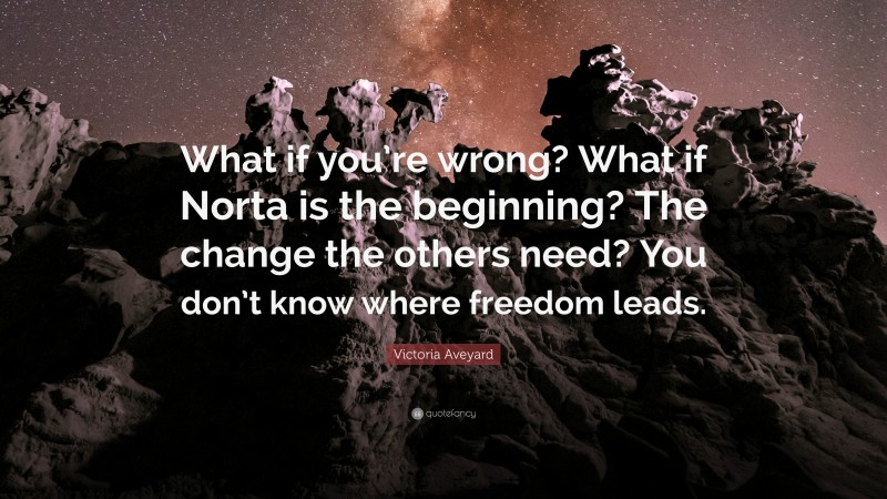 Victoria Aveyard Quote: “What if you’re wrong? What if Norta is the beginning? The change the others need? You don’t know where freedom leads.”