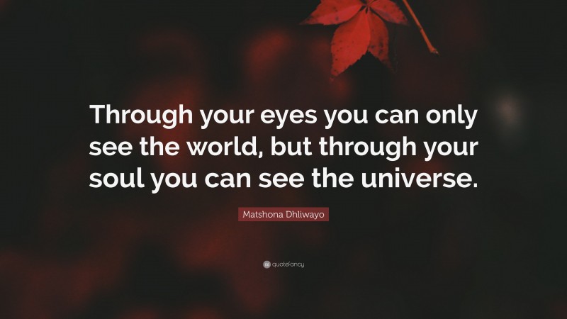 Matshona Dhliwayo Quote: “Through your eyes you can only see the world, but through your soul you can see the universe.”