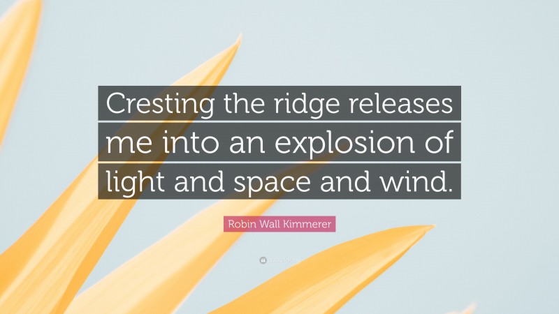 Robin Wall Kimmerer Quote: “Cresting the ridge releases me into an explosion of light and space and wind.”