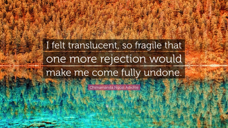 Chimamanda Ngozi Adichie Quote: “I felt translucent, so fragile that one more rejection would make me come fully undone.”