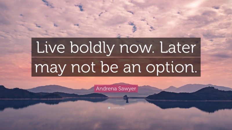 Andrena Sawyer Quote: “Live boldly now. Later may not be an option.”