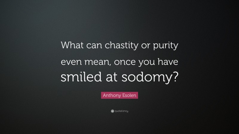 Anthony Esolen Quote: “What can chastity or purity even mean, once you have smiled at sodomy?”