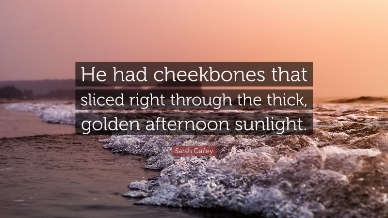 Sarah Gailey Quote: “He had cheekbones that sliced right through the thick, golden afternoon sunlight.”