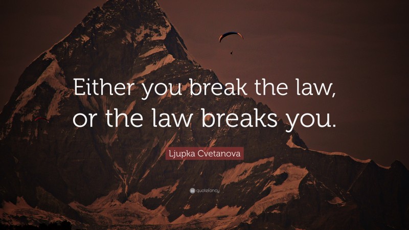 Ljupka Cvetanova Quote: “Either you break the law, or the law breaks you.”