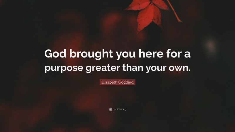 Elizabeth Goddard Quote: “God brought you here for a purpose greater than your own.”