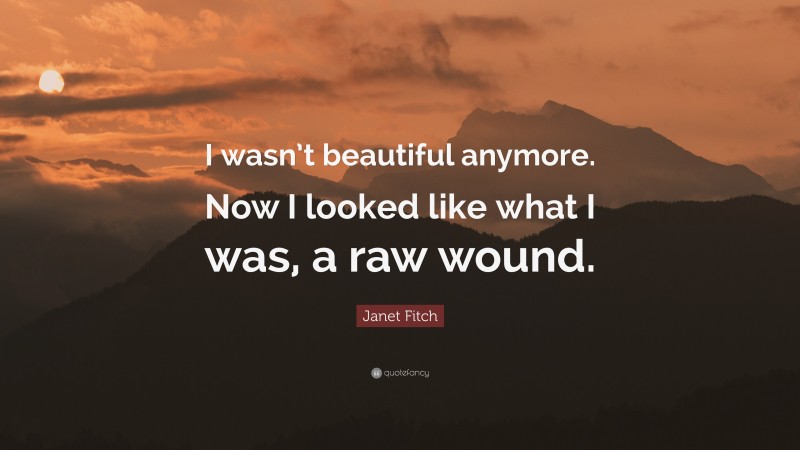 Janet Fitch Quote: “I wasn’t beautiful anymore. Now I looked like what I was, a raw wound.”