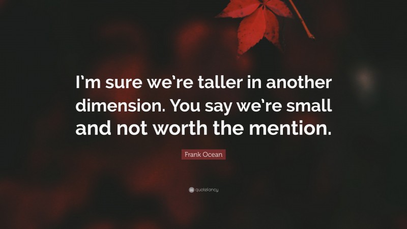 Frank Ocean Quote: “I’m sure we’re taller in another dimension. You say we’re small and not worth the mention.”