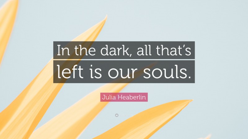 Julia Heaberlin Quote: “In the dark, all that’s left is our souls.”