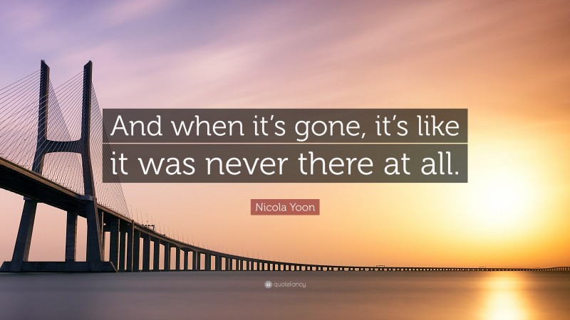 Nicola Yoon Quote: “And when it’s gone, it’s like it was never there at all.”